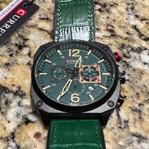 Curren Square Watch with Green Strap